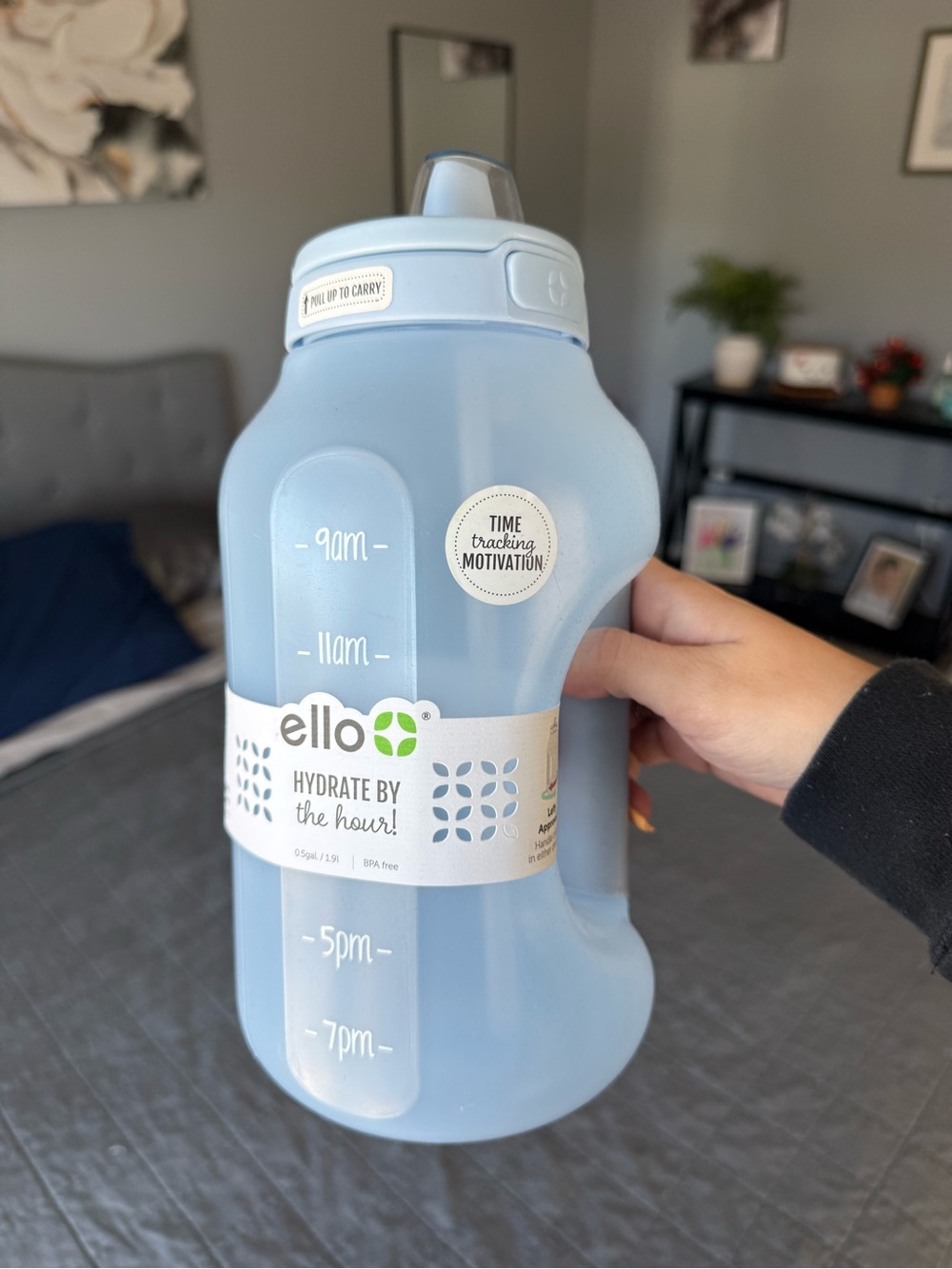 Ello Light Blue Hydration Bottle with Time Markers